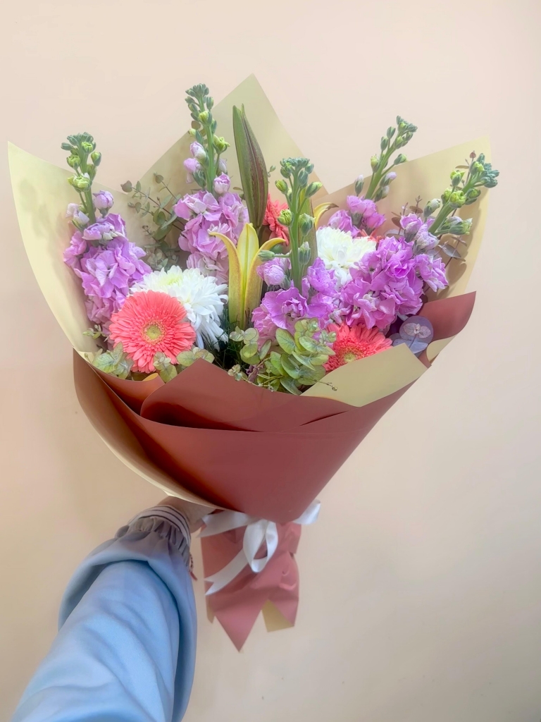 Gerbera, Lilyum, Şebboy Buketi 